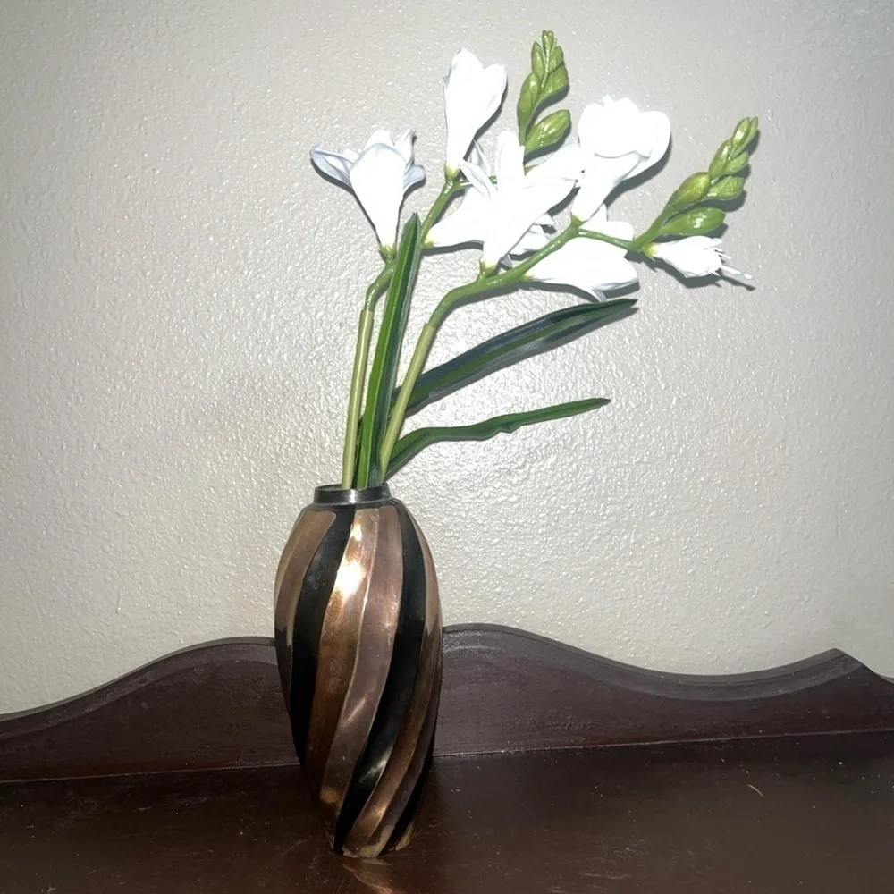 Brass Vase India Mixed Metal Swirl Pattern Copper and Brass